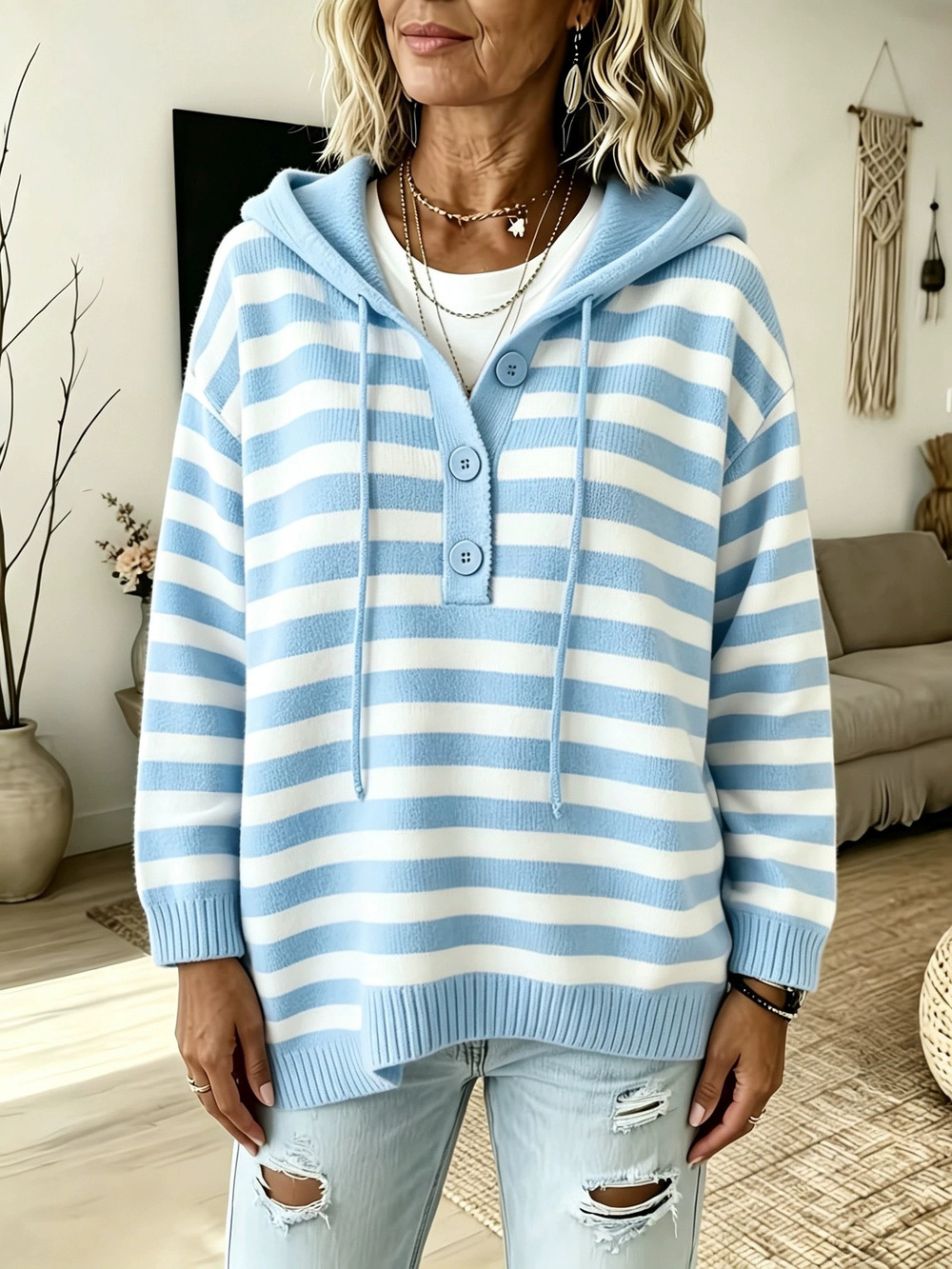 ZARA Oversized Colorblock Stripe Hooded Pullover Knit Sweater